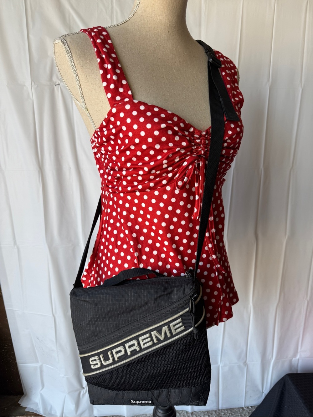 Supreme Black Crossbody Shoulder Bag with White Logo